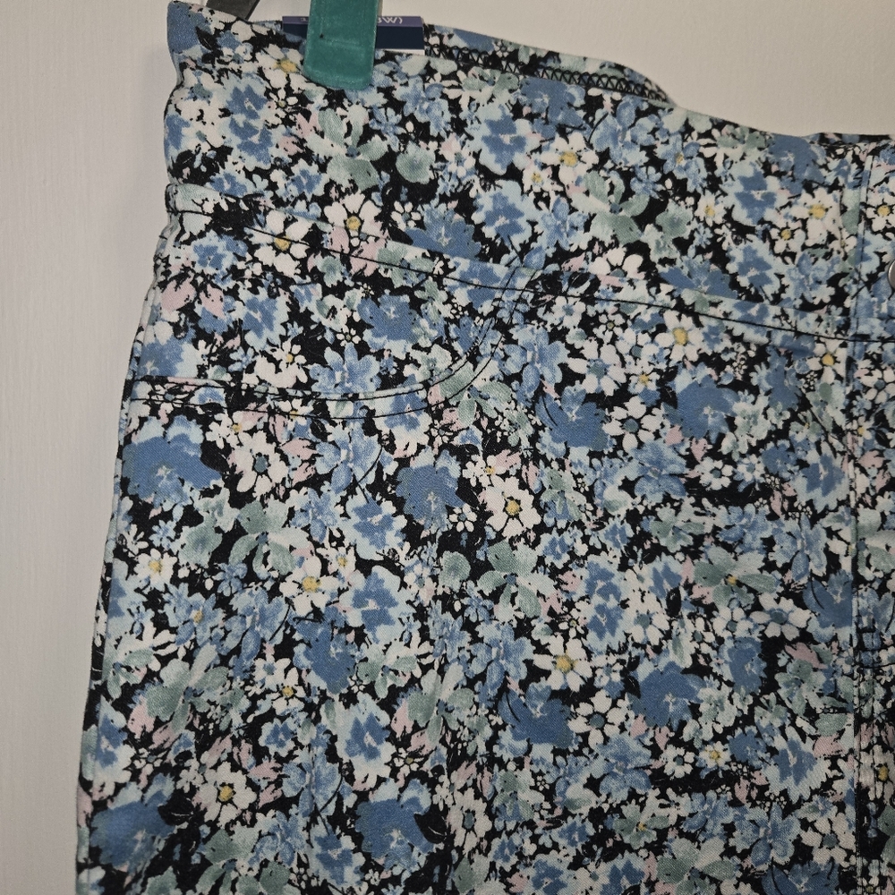 Terra & Sky NEW Plus Size Floral Ankle Pants Blue Daisy Print High Rise - Picture 6 of 11